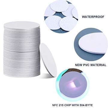 50 Pieces NFC Tags NFC 215 Card NFC Chip 215 Blank White PVC Coin Cards Compatible with Tagmo and NFC Enabled Mobile Phones and Devices, Round (25 mm/ 1 Inch)