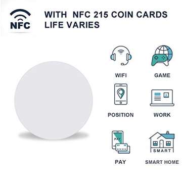 50 Pieces NFC Tags NFC 215 Card NFC Chip 215 Blank White PVC Coin Cards Compatible with Tagmo and NFC Enabled Mobile Phones and Devices, Round (25 mm/ 1 Inch)