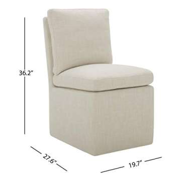 Amazon Brand – Stone & Beam Vivianne Modern Upholstered Armless Dining Chair with Casters, 19.7"W, Linen