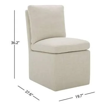 Amazon Brand – Stone & Beam Vivianne Modern Upholstered Armless Dining Chair with Casters, 19.7"W, Linen