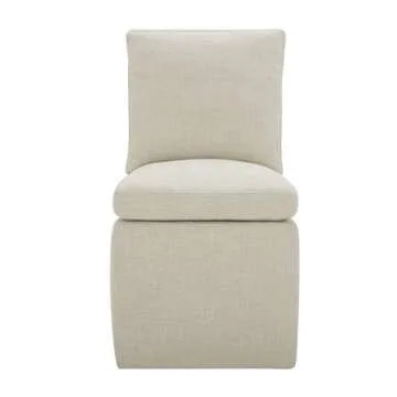 Amazon Brand – Stone & Beam Vivianne Modern Upholstered Armless Dining Chair with Casters, 19.7"W, Linen