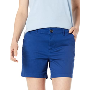 Amazon Essentials Women's Mid-Rise Slim-Fit 5 Inch Inseam Khaki Short (Available in Straight and Curvy Fits), Blue, 6