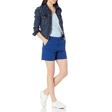 Amazon Essentials Women's Mid-Rise Slim-Fit 5 Inch Inseam Khaki Short (Available in Straight and Curvy Fits), Blue, 6