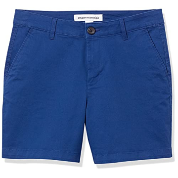 Amazon Essentials Women's Mid-Rise Slim-Fit 5 Inch Inseam Khaki Short (Available in Straight and Curvy Fits), Blue, 6