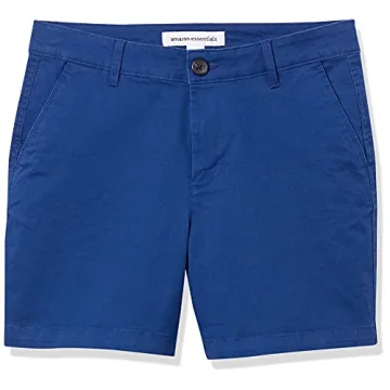 Amazon Essentials Women's Mid-Rise Slim-Fit 5 Inch Inseam Khaki Short (Available in Straight and Curvy Fits), Blue, 6