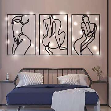 AYOUSENFAN Black Metal Wall Art with Fairy Lights, 0.12 Inch Thicker Minimalist Wall Art Decor, 15.5...