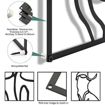 AYOUSENFAN Black Metal Wall Art with Fairy Lights, 0.12 Inch Thicker Minimalist Wall Art Decor, 15.5 x 11 Inches Simple and Easy Hanging Abstract Female Body Metal Line Art Wall Decor (3 Packs)