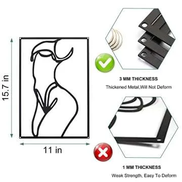 AYOUSENFAN Black Metal Wall Art with Fairy Lights, 0.12 Inch Thicker Minimalist Wall Art Decor, 15.5 x 11 Inches Simple and Easy Hanging Abstract Female Body Metal Line Art Wall Decor (3 Packs)