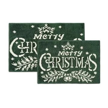 LANE LINEN Christmas Rug Set - Soft, Absorbent & Non-Slip Bath Mats (2 Piece, Christmas Green)