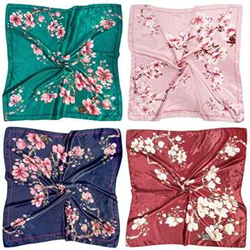 4 Pcs Silk Feeling Head Scarf for Women, 35 x 35 Inches Silky Satin Neck Head Hair Scarf for Women Fashion Soft Silk Bandana Beautiful Gifts …