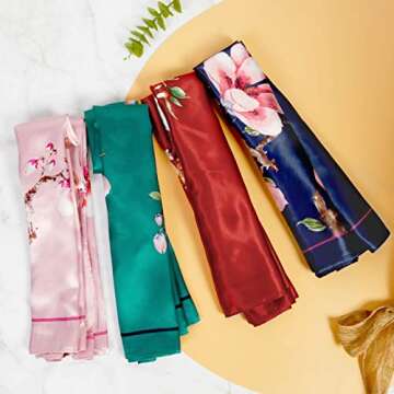 4 Pcs Silk Feeling Head Scarf for Women, 35 x 35 Inches Silky Satin Neck Head Hair Scarf for Women Fashion Soft Silk Bandana Beautiful Gifts …