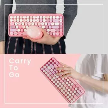 Perixx PERIDUO-713 Wireless Mini Keyboard and Mouse Combo, Retro Round Key Caps, Pastel Pink, US English Layout