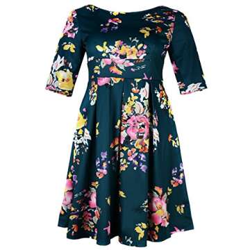 Samtree Women's Plus Size Floral 3/4 Sleeve Backless Cocktail Party Swing Dress(Tag Size 3XL(US 14 W),Green)