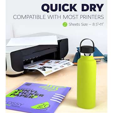 Premium Vinyl Sticker Paper for Inkjet & Laser - 20 Sheets Waterproof Glossy