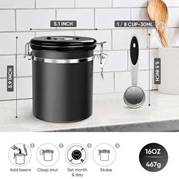 AMAHLE 16OZ Airtight Coffee Canister with Spoon