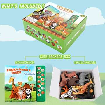 Tudoccy Safari Animals Figures Toys - 13 Realistic Wild Plastic Animal Figurines & Kids Sound Book -...