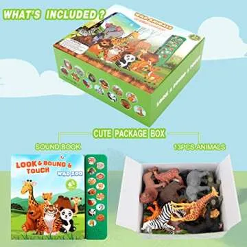 Tudoccy Safari Animals Figures Toys - 13 Realistic Wild Plastic Animal Figurines & Kids Sound Book -...