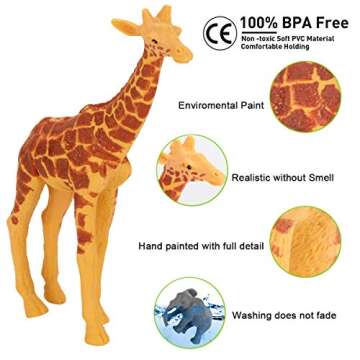 Tudoccy Safari Animals Figures Toys - 13 Realistic Wild Plastic Animal Figurines & Kids Sound Book - Educational Learning Toys Gift for 3 Years Old & Up Boys Girls Toddlers