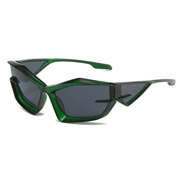 ADE WU Futuristic Sunglasses for Men Women Fashion Cat Eye Sun Glasses Y2K Style (Green/Grey)