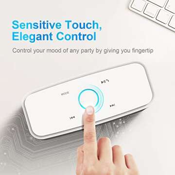 DOSS SoundBox Touch Wireless Bluetooth Speaker with 12W HD Sound and Bass, IPX5 Water-Resistant, 20H Playtime, Handsfree, Portable for Office, Home, Outdoor, Travel-White