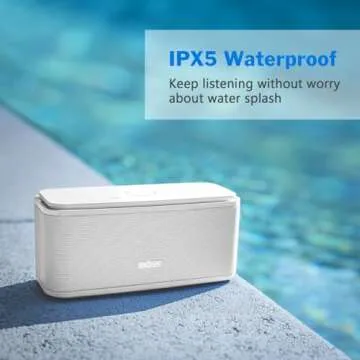 DOSS SoundBox Touch Wireless Bluetooth Speaker with 12W HD Sound and Bass, IPX5 Water-Resistant, 20H Playtime, Handsfree, Portable for Office, Home, Outdoor, Travel-White