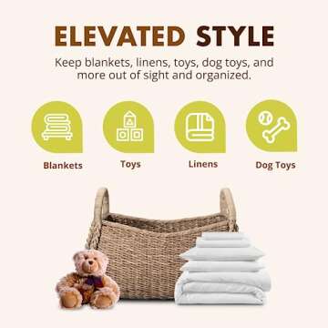 KOUBOO XL Seagrass Basket, Handmade, Living Room, Blankets, Toy Bin, Extra Storage, Decorative Storage, Laundry Basket, Brown