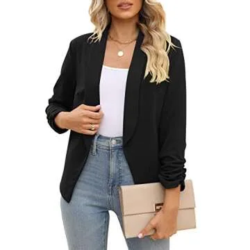 POGT Black Blazer for Women Office Casual Stylish Cardigan