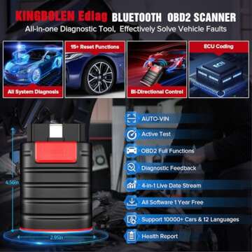 KINGBOLEN Ediag OBD2 Scanner Bluetooth, Bidirectional Scanner Wireless All System Diagnostic Tool for iOS & Android, ECU Coding, Active Test, 15+ Reset Functions, FCA AutoAuth, 1 Year Fr-ee