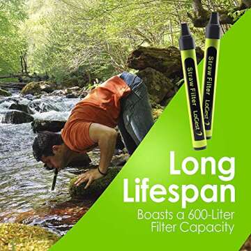 8 Pack Water Filter Straw - Water Purifying Device - Portable Personal Water Filtration Survival - for Emergency Kits Outdoor Activities and Hiking - Water Filter Camping Travel Survival backpacking