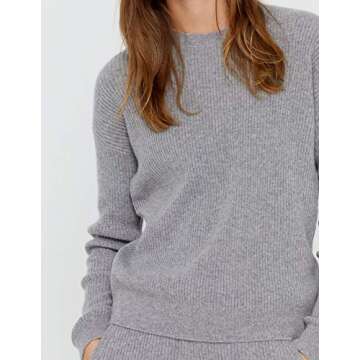 State Cashmere Women’s Loungewear Set 100% Pure Cashmere Ribbed Sweater and Jogger Pants (Tops and...