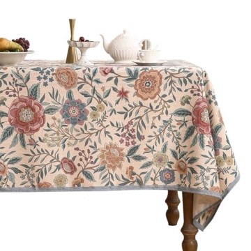 Bilin Gaier Designer Vintage Linen Rectangle Tablecloth, Rustic Floral Pattern, Elegant Table Cover ...