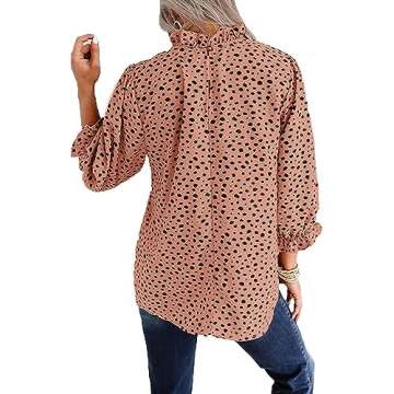 Avanova Women's Leopard Printed Ruffle Hem 3/4 Sleeve Mock Neck Elegant Work Blouses Top Leopard Pin...