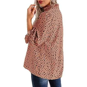 Avanova Women's Leopard Printed Ruffle Hem 3/4 Sleeve Mock Neck Elegant Work Blouses Top Leopard Pink Large