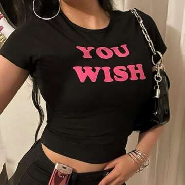 Baby Tees for Teen Girls Y2K Letter Print Crop Top Grunge Women T-Shirt Small