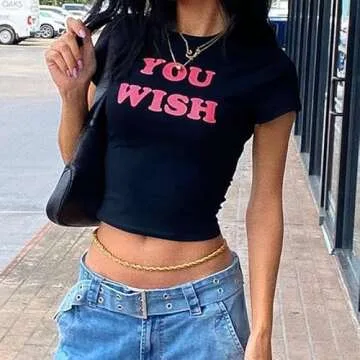 Baby Tees for Teen Girls Y2K Letter Print Crop Top Grunge Women T-Shirt Small