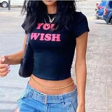 Baby Tees for Teen Girls Y2K Letter Print Crop Top Grunge Women T-Shirt Small