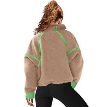 LAMISSCHE Half Zip Sweatshirt Women Oversized Sherpa Jacket V Neck Fleece Pullover Hoodie with Pockets(Khaki,S)