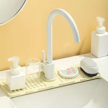 Faucet Mat for Kitchen Sink, 2024 Upgrade Faucet Guard Draining Mat Silicone Faucet Handle Drip Catcher, New Fast Drying Stone Sink Tray Sink Protectors for Kitchen Bathroom Sink (Grey, One Size)