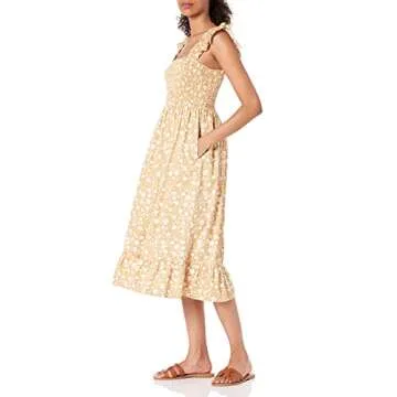 The Drop Women's Kimi Ruffled Shoulder Smocked Midi Dress, Ginger Floral, S