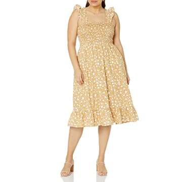 The Drop Women's Kimi Ruffled Shoulder Smocked Midi Dress, Ginger Floral, S