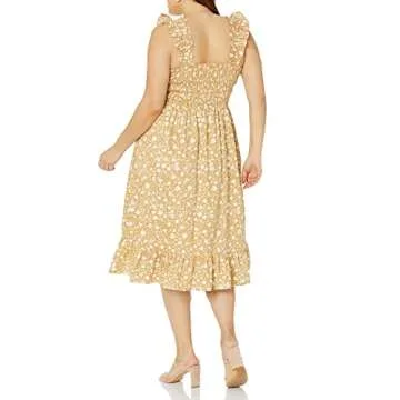 The Drop Women's Kimi Ruffled Shoulder Smocked Midi Dress, Ginger Floral, S