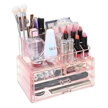 Ikee Design Pink Jewelry & Cosmetic Storage Display Boxes Two Pieces Set, Organizer Makeup Holder, f...