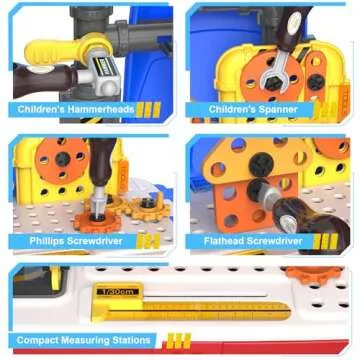 FunMission Kids Tool Set, Work Tool Bench with 69 Realistic Toy Tools and Accessories, Transformable Tool Set, Toddler Bench Pretend Play Learning and Tool Set for Toddlers Boys & Girls Age 3+