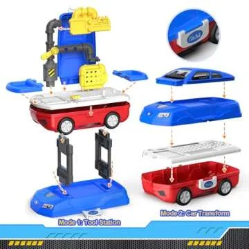 FunMission Kids Tool Set, Work Tool Bench with 69 Realistic Toy Tools and Accessories, Transformable Tool Set, Toddler Bench Pretend Play Learning and Tool Set for Toddlers Boys & Girls Age 3+