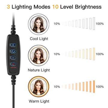 10 inch Ring Light with Tripod Stand and Phone Holder Compatible for iPad JACKYLED Dimmable LED Ringlight for Live Stream, Makeup, YouTube, Video Conferencing, Vlog, TikTok, Photography, Zoom Meeting