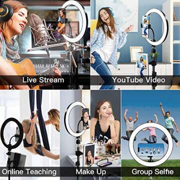 10 inch Ring Light with Tripod Stand and Phone Holder Compatible for iPad JACKYLED Dimmable LED Ringlight for Live Stream, Makeup, YouTube, Video Conferencing, Vlog, TikTok, Photography, Zoom Meeting