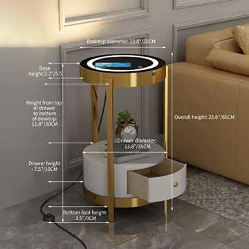 Gold Smart LED Nightstand with USB & Wireless Charging