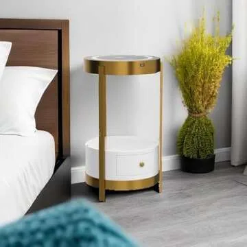 Gold Smart LED Nightstand with USB & Wireless Charging