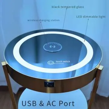 Gold Smart LED Nightstand with USB & Wireless Charging