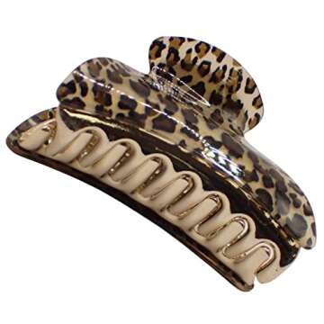 Topkids Accessories 9cm Glossy Acrylic Detailed Hair Clamp, Hair Clips for Women, Clamp Claw Clips for Women & Girls, Pretty Acrylic Hair Accessories for Girls (Gold Leopard)